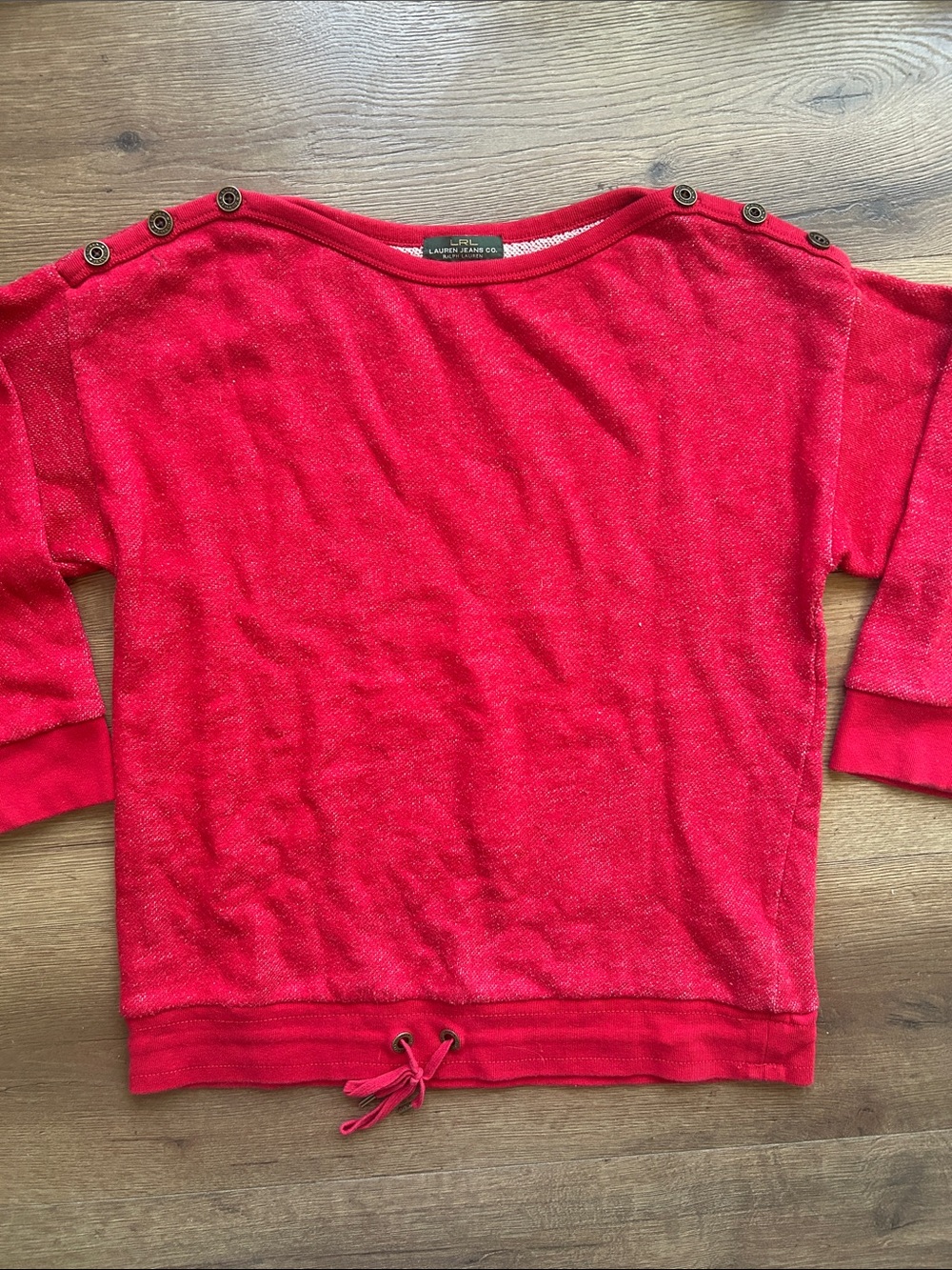 Lauren Ralph Lauren Red Boatneck Sweatshirt with Shoulder Buttons ‘ medium